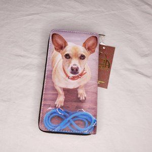 Chihuahua Mix Puppy Dog Ready for a Walk Faux Leather Zip Around Wallet Gift